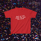 a red baby tee that says "she's so hot when she uses big words"
