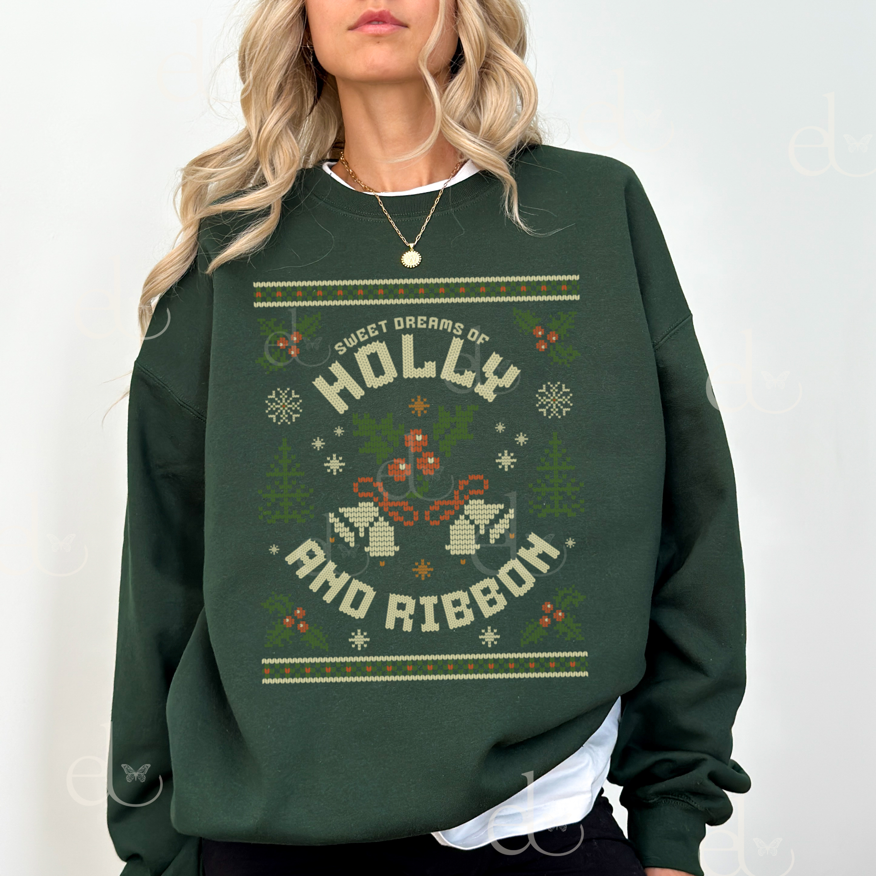 The Holly And Ribbon Ugly Christmas Sweatshirt