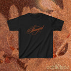 a black baby tee with cursive text that says 'Showgirl' 

black baby tee