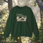 Forest green sweatshirt with 'Camp Folklore' design 