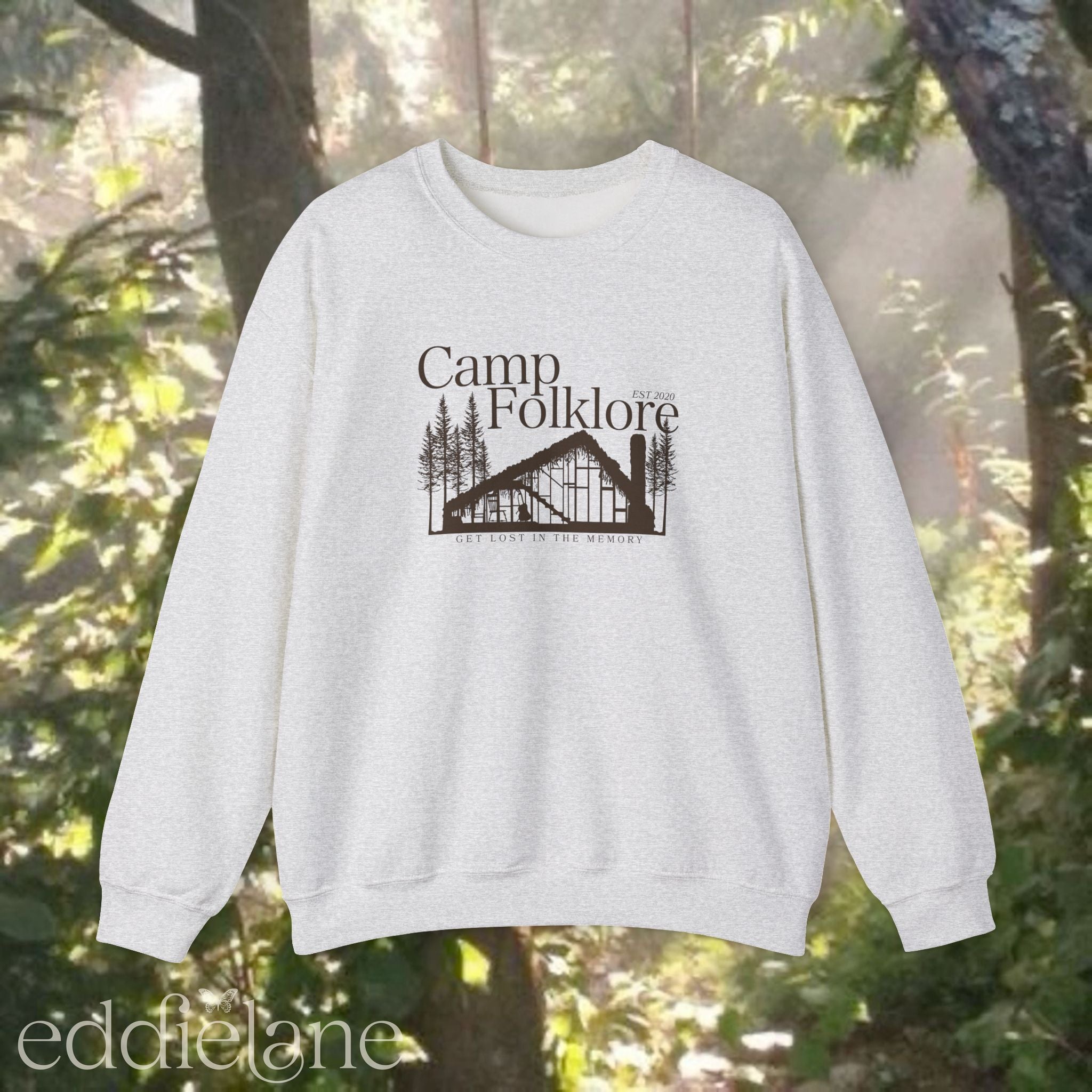 Gray sweatshirt with 'Camp Folklore' design