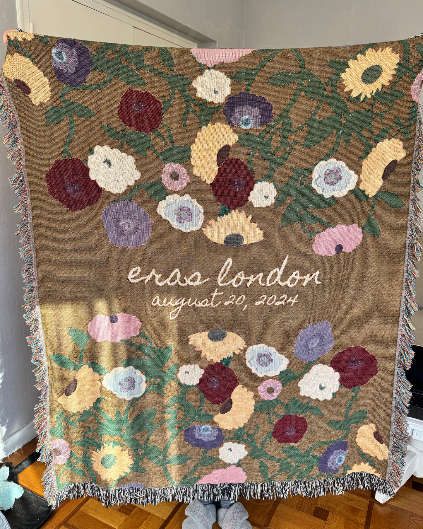 The Personalized Painted Piano Floral Woven Blanket