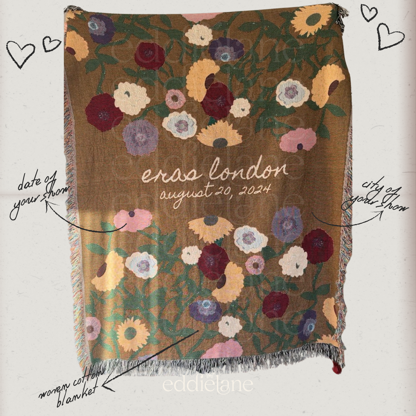 The Personalized Painted Piano Floral Woven Blanket