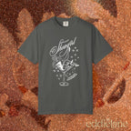 gray t-shirt with a graphic of a showgirl in a martini glass 
pepper ivory comfort colors shirt