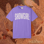 purple comfort colors graphic tee that says 'SHOWGIRL' with two small stars 

purple showgirl tee